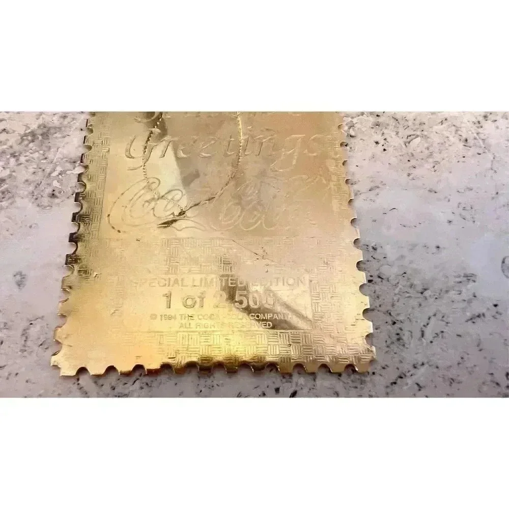 Vintage Coca-Cola Gold‎ Plated Postage Stamp Christmas Ornaments Limited Edition